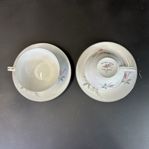 Vintage "Golden Rose" Cup & Saucer, Gold Rimmed By Fine China Of Japan, Set of 2 - Picture 4 of 7
